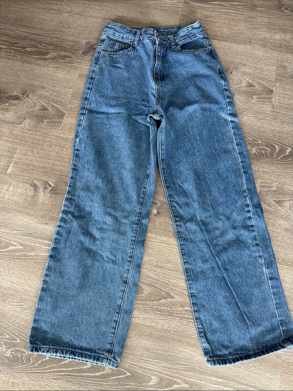 SHEIN Washed Blue High-Rise Wide Leg Jeans
